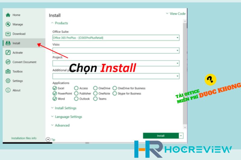 chon install office 365