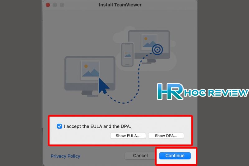 dong y dieu khoan va continue teamviewer