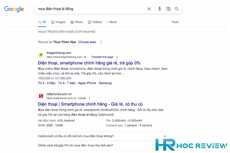 Kết quả SERPs với Commercial Investigation Search Intent