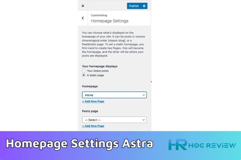 Homepage Settings Astra