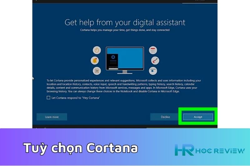 Tuy chon Cortana